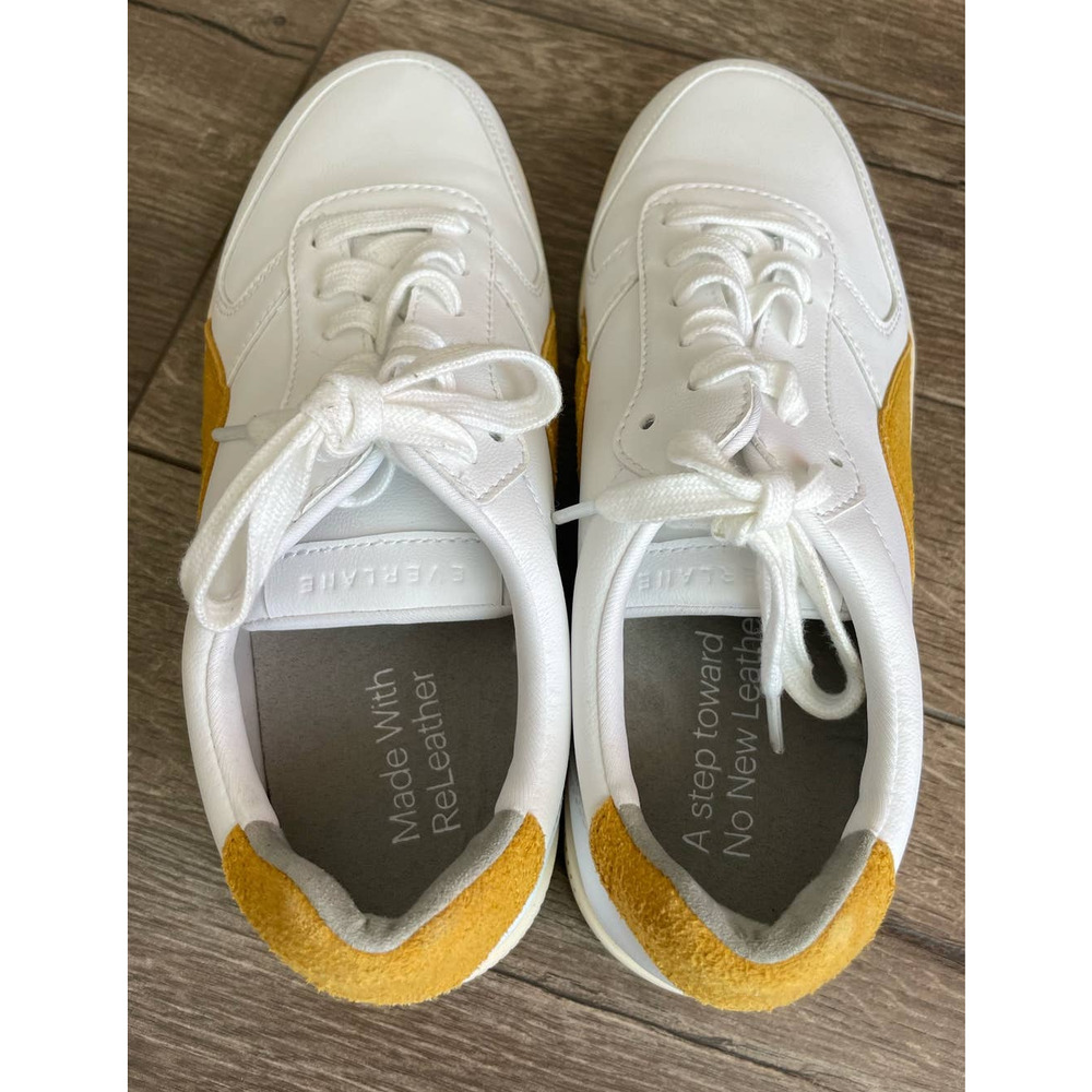 Everlane The ReLeather Court Sneaker White Mustard Yellow Size W6.5 M4.5 NWOB - Picture 2 of 7
